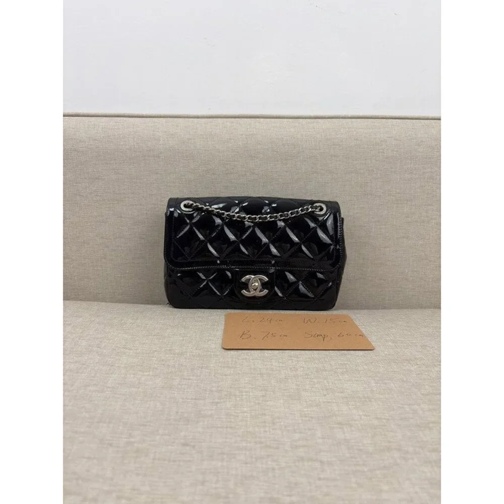 CHANEL Black Patent Leather Classic Flap Small SHW